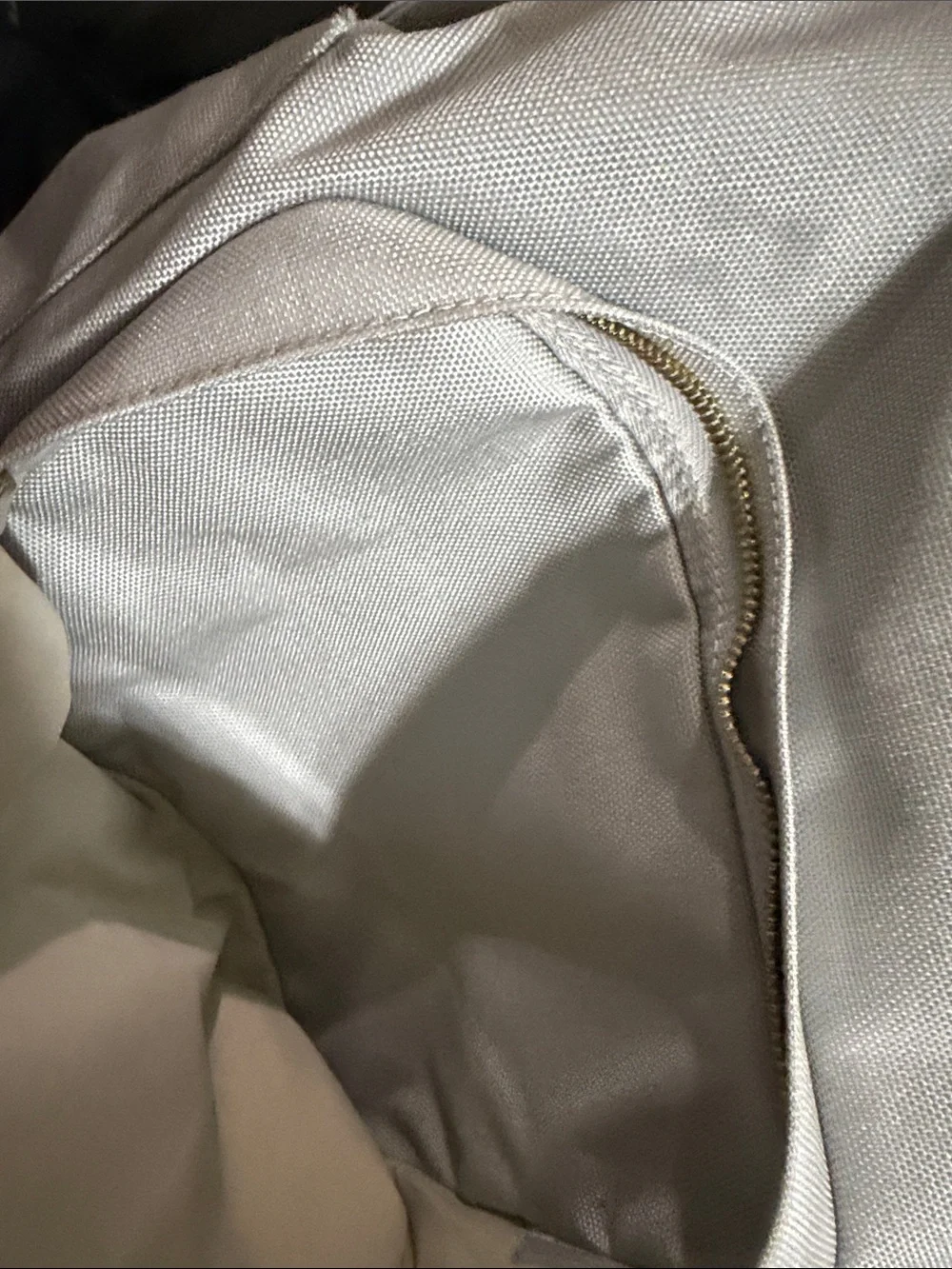 October's Very Own Light Gray Canvas Backpack with Gold Trim